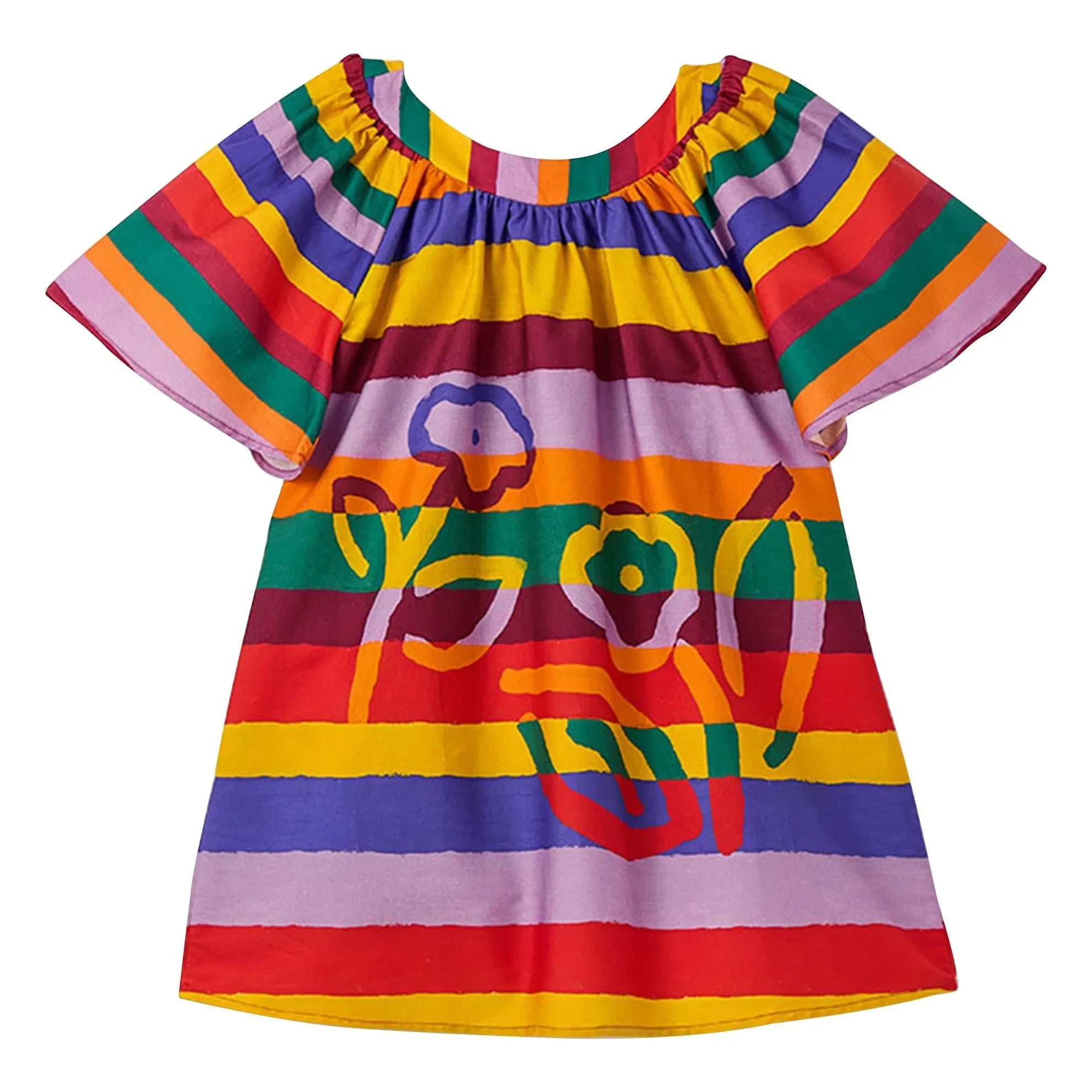 Fabula - Vestido de manga española con diseño de rayas y flores | Amarillo