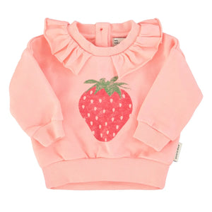 Piupiuchick - Sudadera con volantes de algodón orgánico con fresas | Rosa