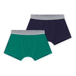 Petit Bateau - 2'li Çizgili Organik Pamuklu Boxer Slip | Yeşil