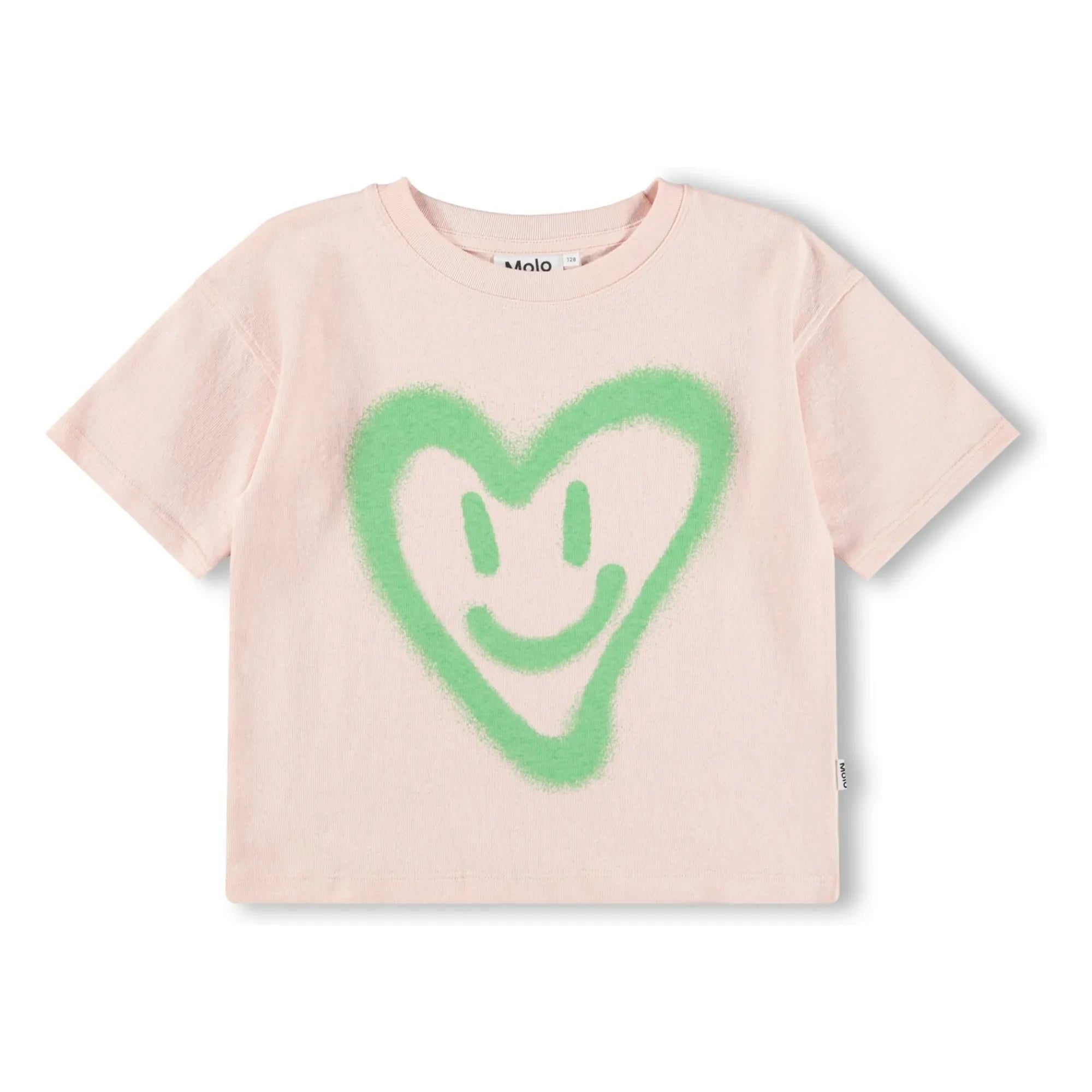 Molo - Camiseta de Algodón Orgánico Reinette Corazón | Rosa Pálido