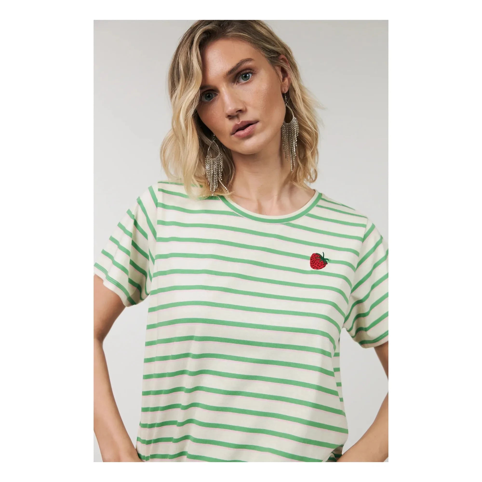 Lollys Laundry - Camiseta de algodón a rayas Roma | Verde