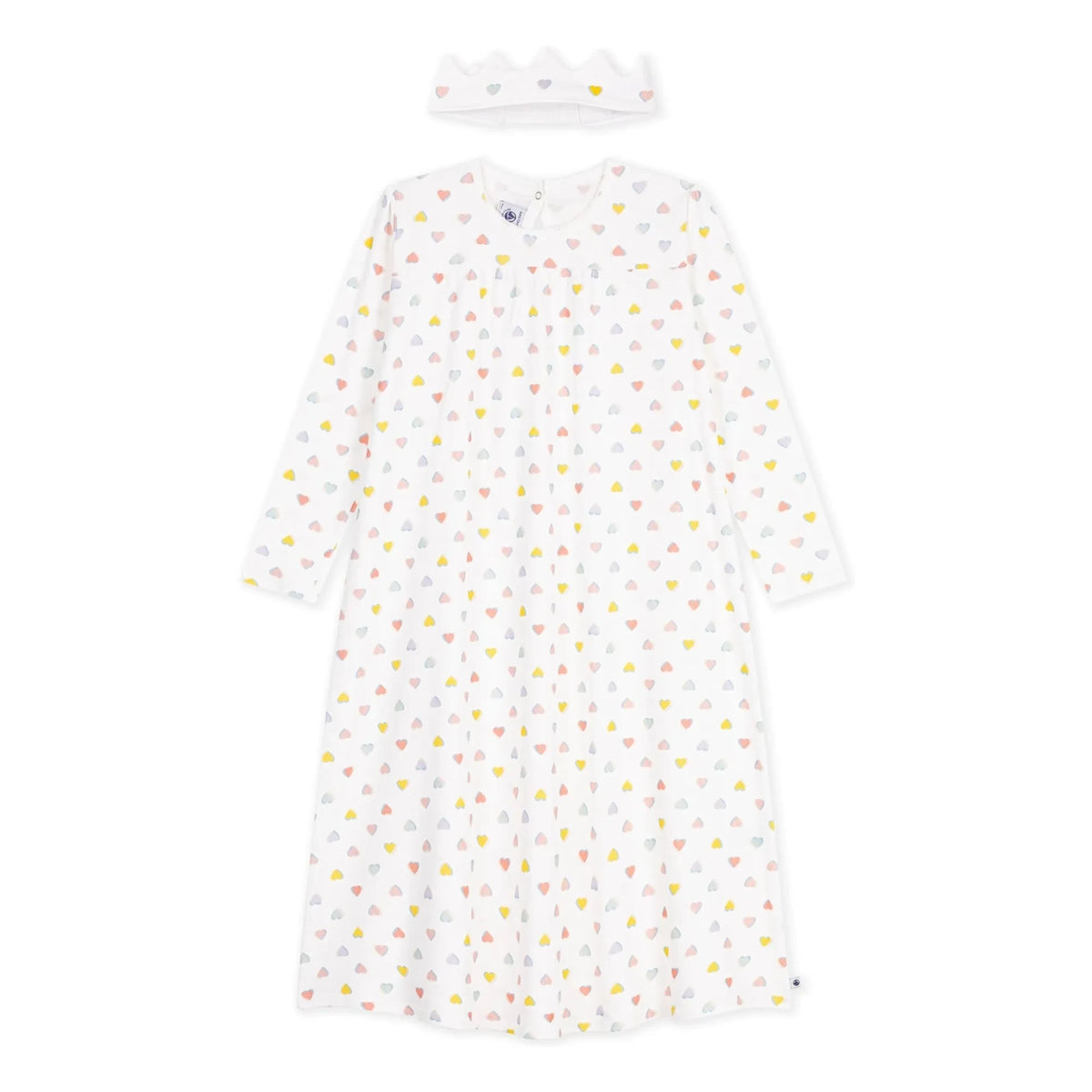 Petit Bateau - Conjunto de pijama de algodón orgánico con corazón y corona | Blanco