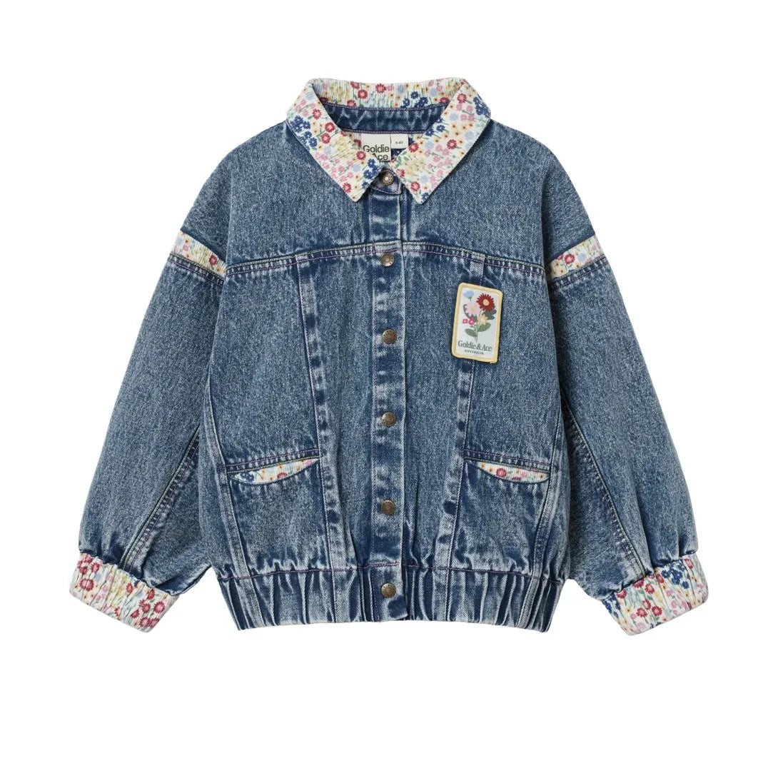 Goldie + Ace - Chaqueta Vaquera con Cuello Floral | Azul