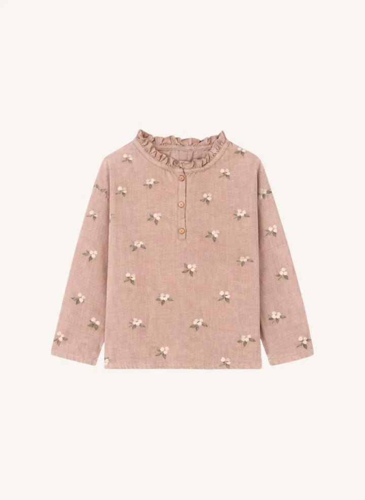 Studio Bohème - Blusa de Cuello con Cordón de Algodón Orgánico Olympe | Rosa