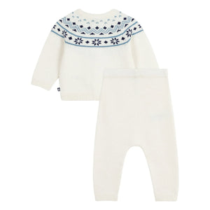Petit Bateau - Conjunto de cárdigan y pantalón de lana | Crudo