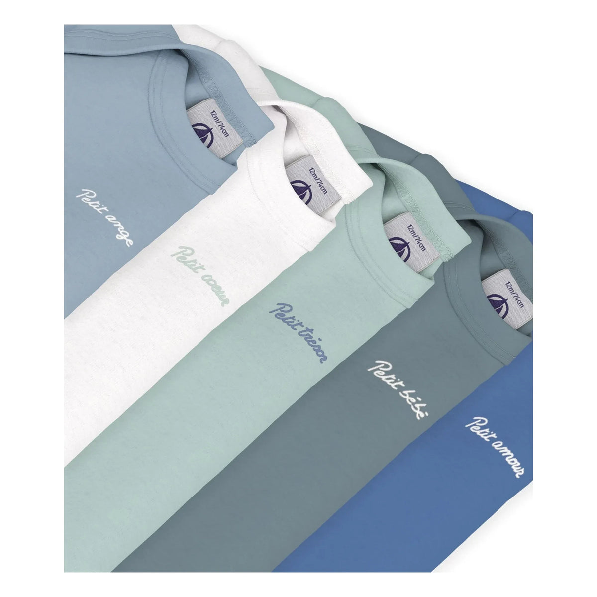 Petit Bateau - Conjunto de 5 Bodys de Algodón Orgánico Petit Coeur | Azul