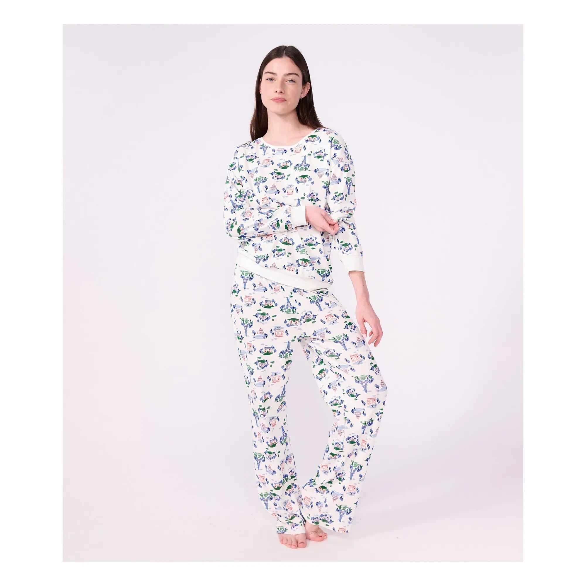 Petit Bateau - Pijama de algodón orgánico Torre Eiffel | Blanco