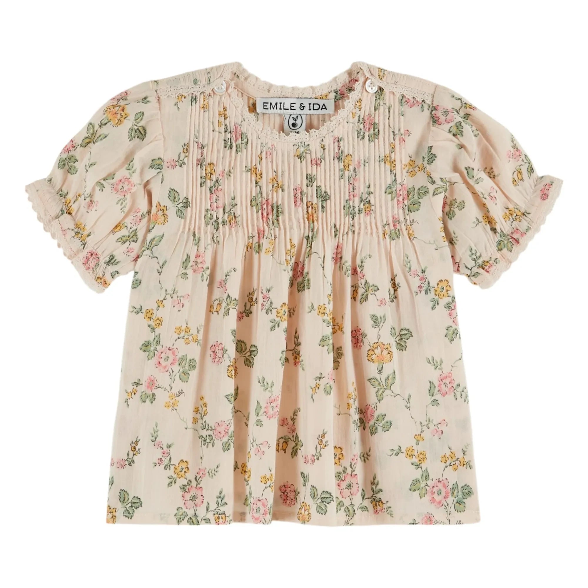 Emile et Ida - Blusa orgánica abullonada con volantes y estampado floral | Rosa pálido