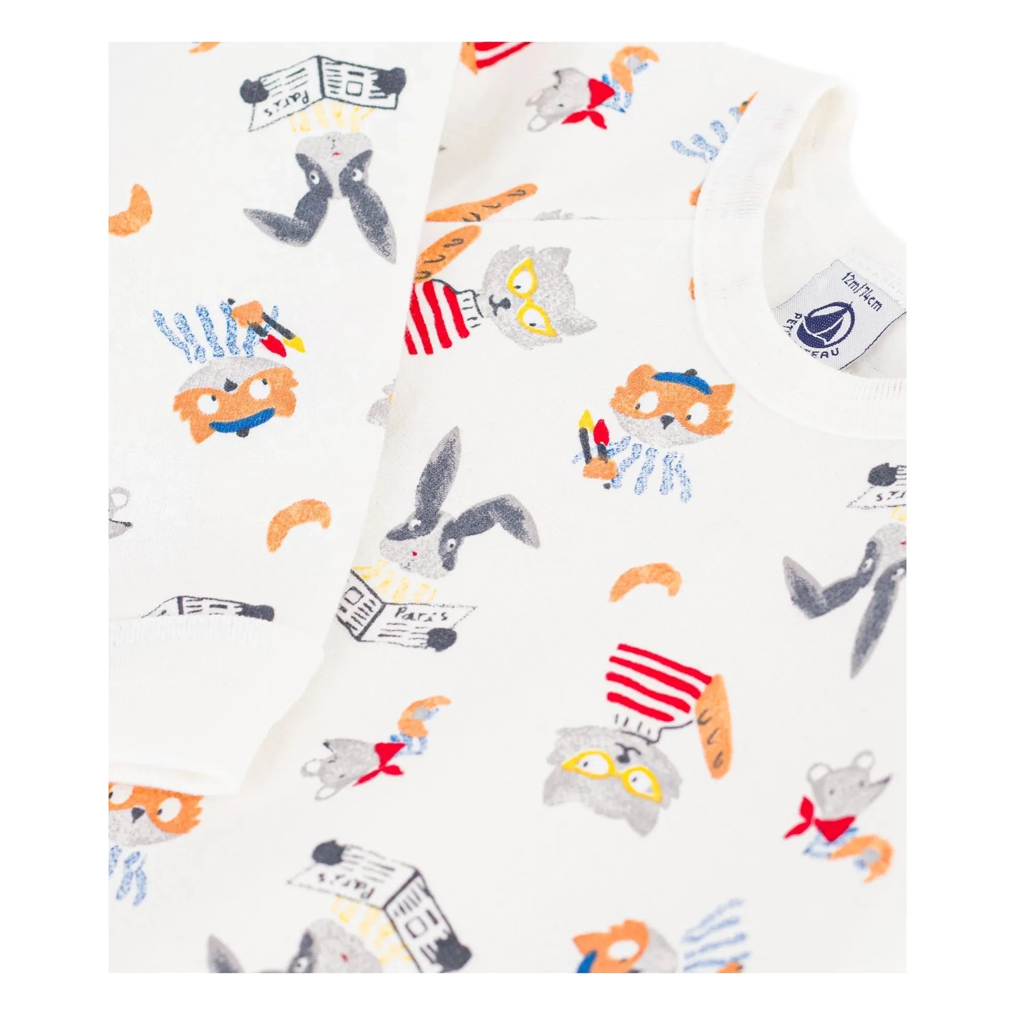 Petit Bateau - Pijama polar de algodón orgánico con estampado de animales | Blanco