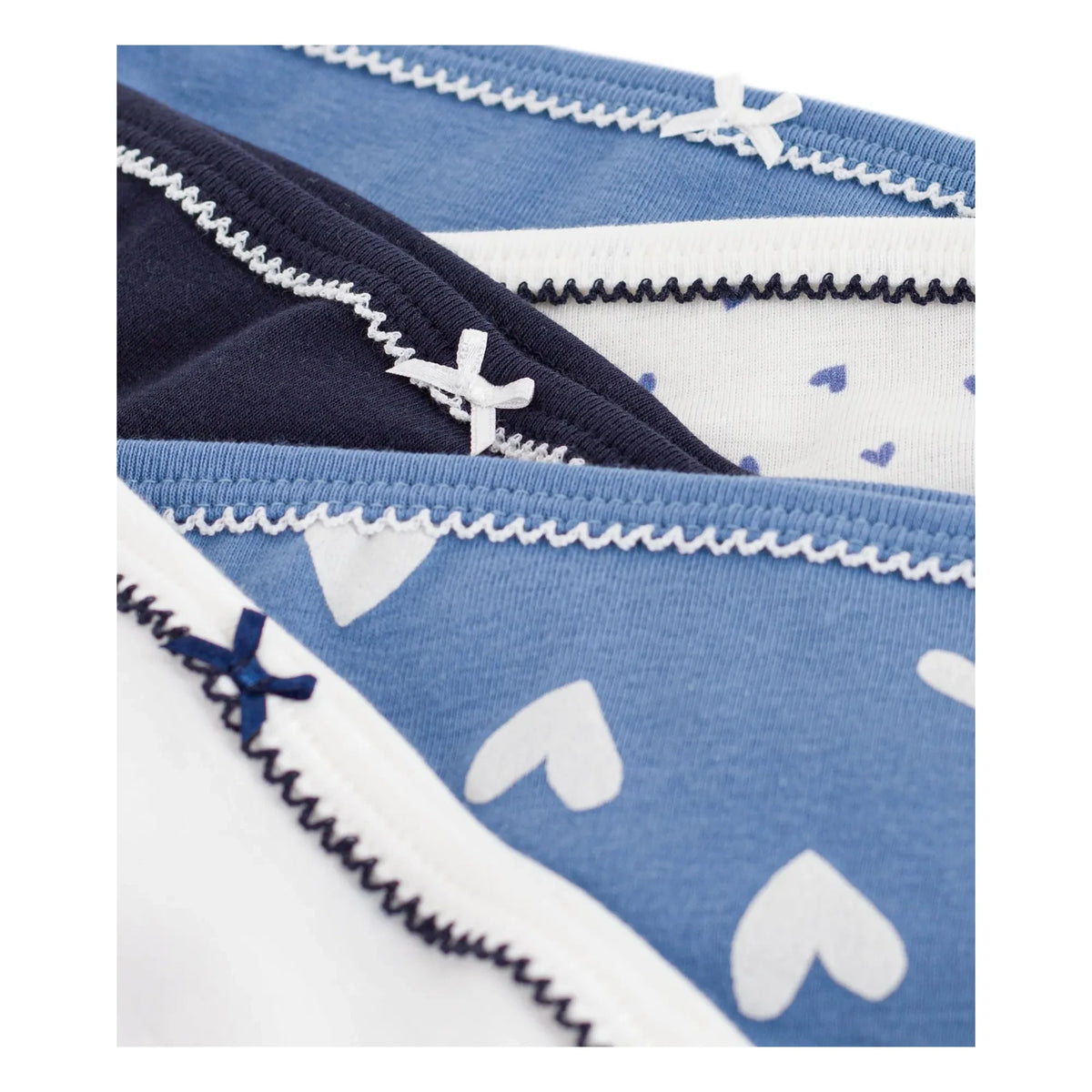 Petit Bateau - Conjunto de 5 bragas de algodón orgánico con corazón | Azul