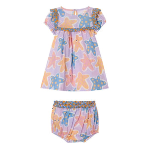 Stella McCartney Kids - Conjunto de vestido y braguita de algodón orgánico Étoiles de Mer | Morado ciruela