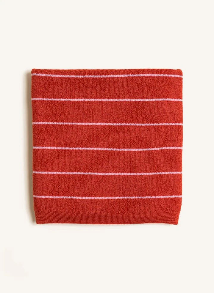 Hvid - Manta de lana merino a rayas Harry | Rojo