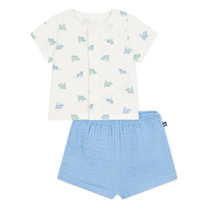 Petit Bateau - Conjunto de camisa y pantalón corto de gasa de algodón orgánico con estampado de animales | Azul