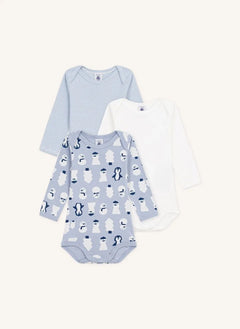 Petit Bateau - 3'lü Organik Pamuk Kardan Adam Gövdesi Seti | Gri mavi