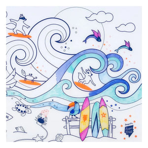 Superpetit - Manteles individuales para colorear con 5 rotuladores y pulsera "Orange Surf Party"