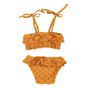 Piupiuchick - 2 piezas traje de baño de algodón orgánico con corazones | Camel