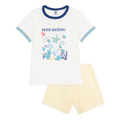 Petit Bateau - Pantalones cortos de pijama Ocean de algodón orgánico | Blanco