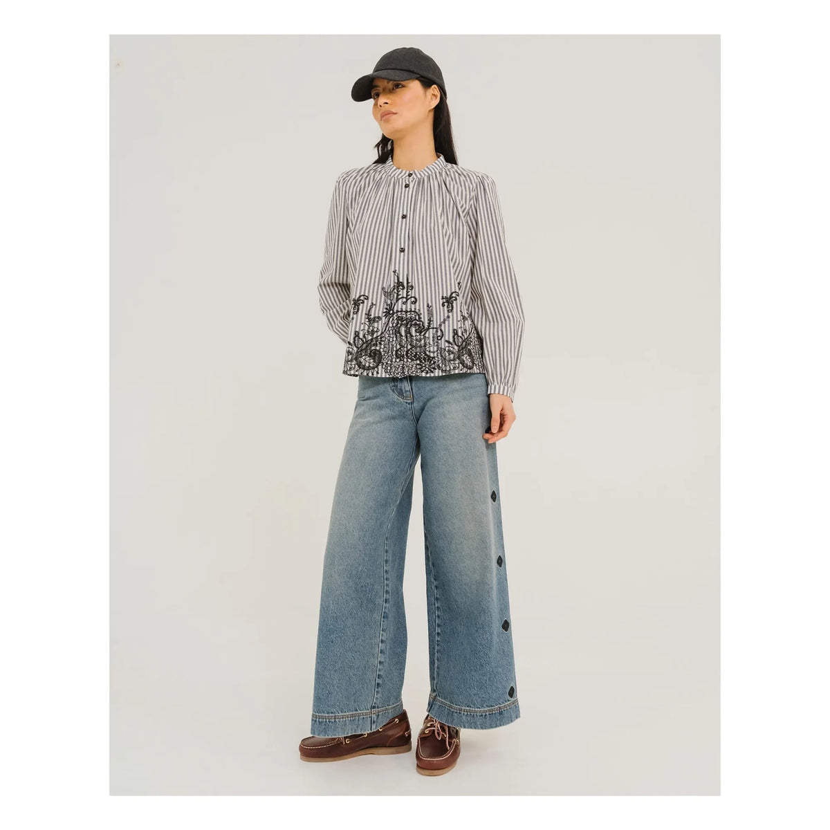 Tinsels - Blusa Bali a rayas estilo indie | Negro