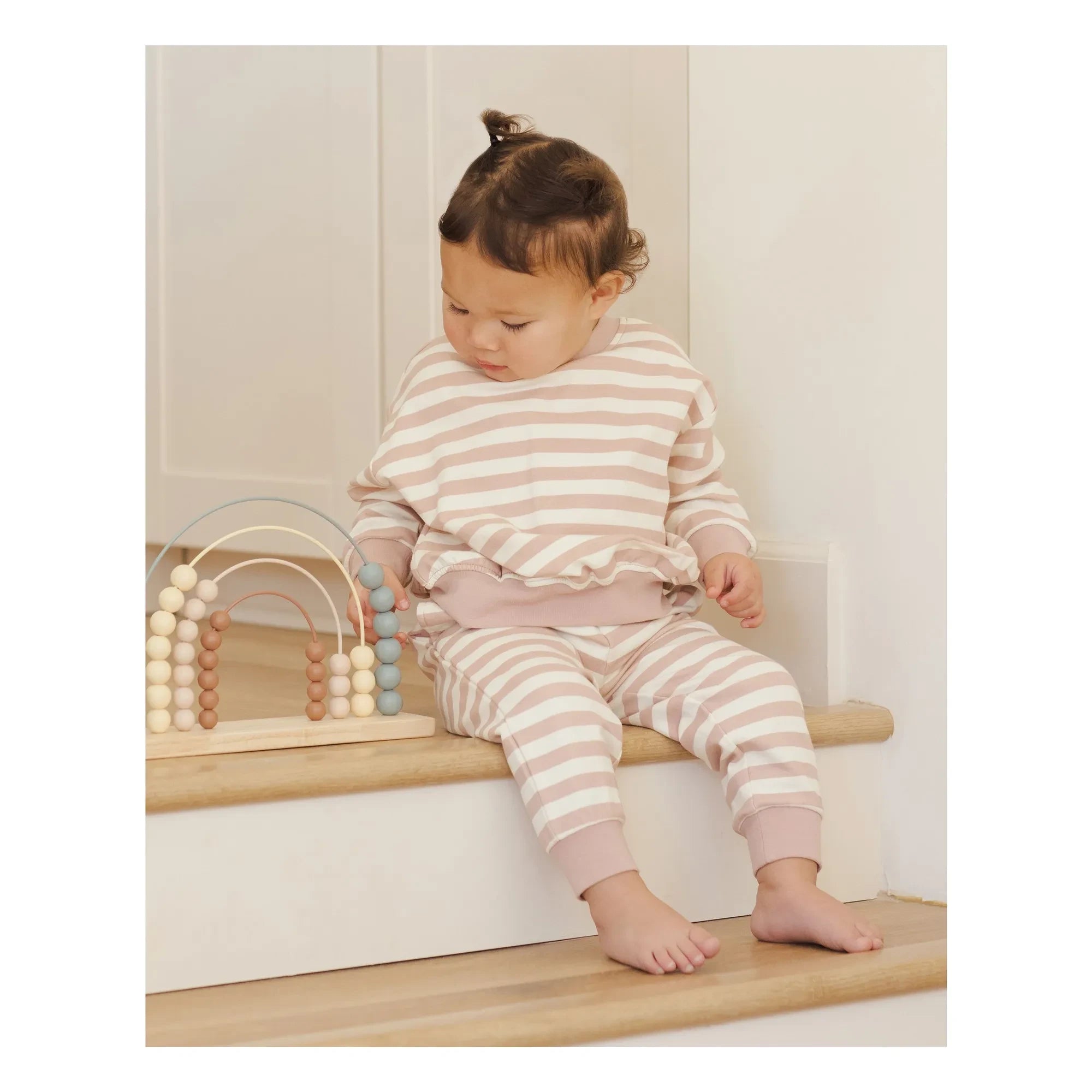 Quincy Mae - Pantalones Jogger de Algodón Orgánico a Rayas | Rosa