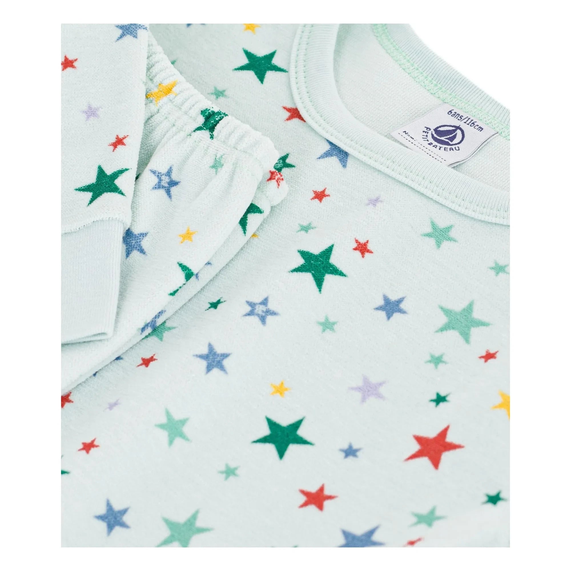 Petit Bateau - Pijama de terciopelo verde de algodón orgánico con estrellas