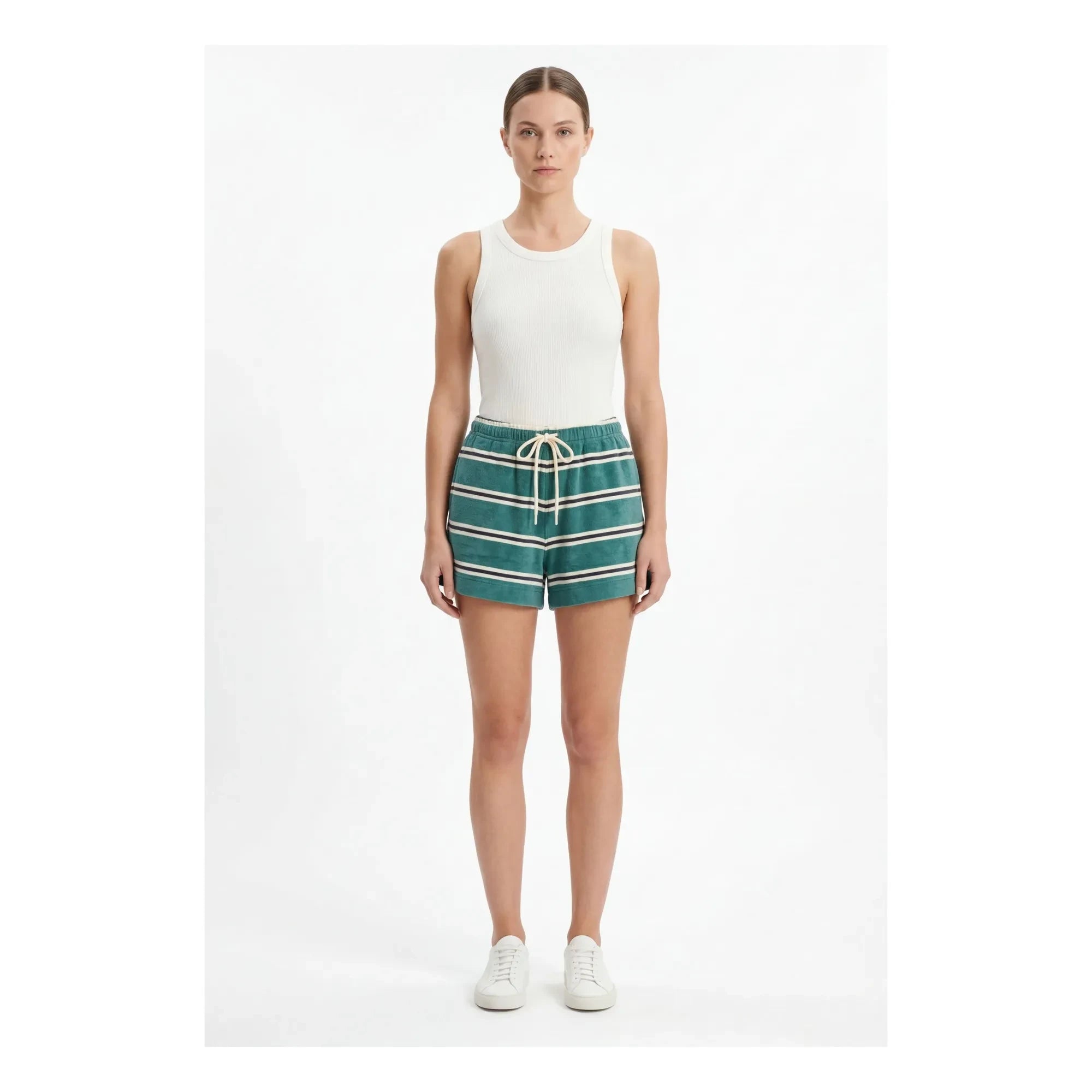 Hod - Beverly Pantalones Cortos de Rayas de Algodón | Verde