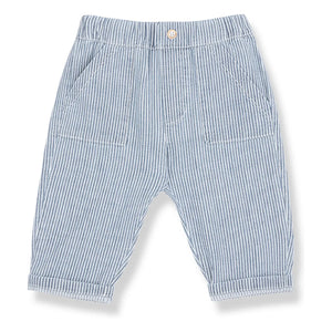 1+ in the family - Pantalones de algodón orgánico a rayas Sineu | Azul claro