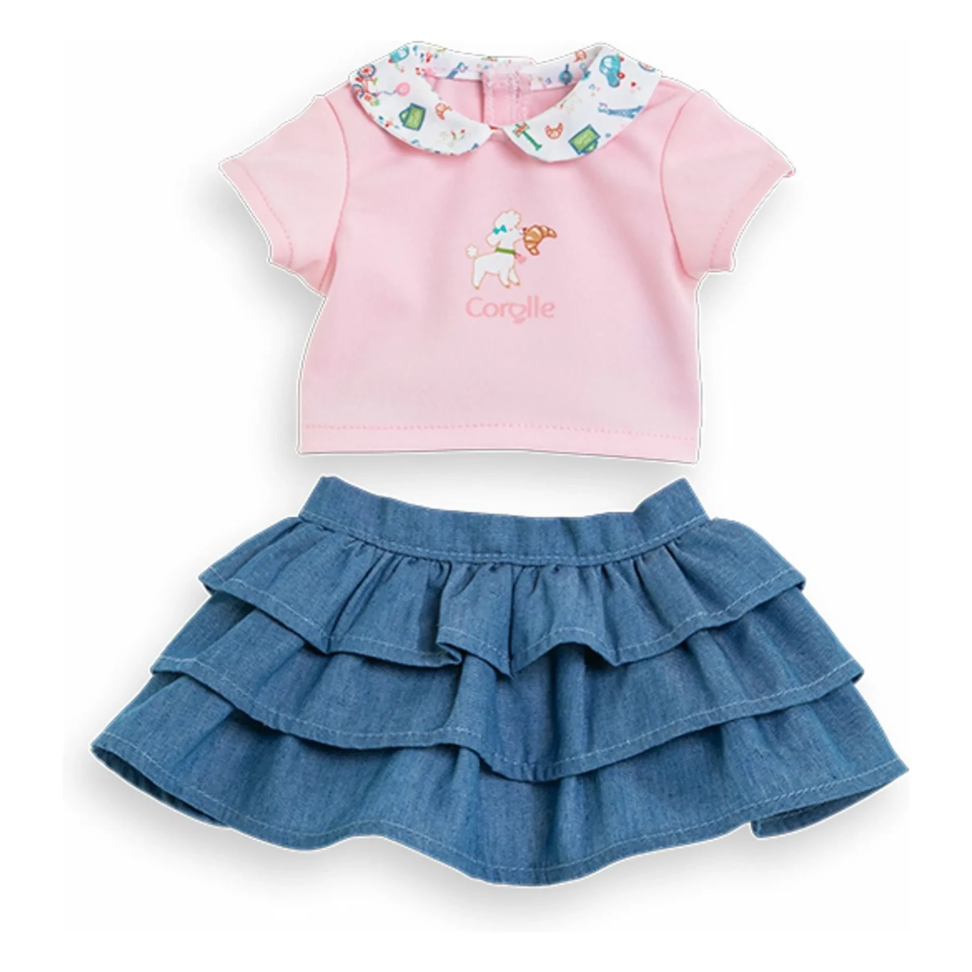 Corolle - Camiseta y falda "Un fin de semana en París" para muñeca de 30 cm | Rosa empolvado