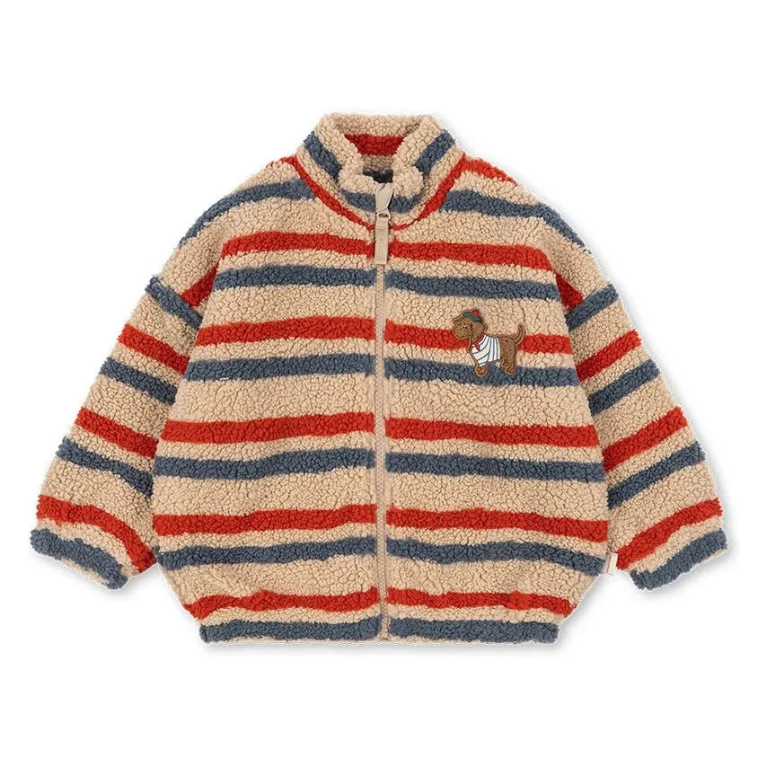 Konges Sløjd - Chaqueta Sherpa Jody de rayas de perro de fibra reciclada | Beige