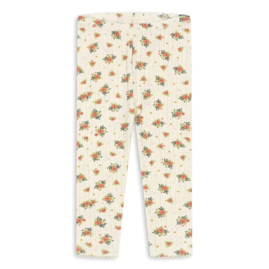 Konges Sløjd - Minnie Leggings de Punto Calado con Estampado Floral, Algodón Orgánico | Crudo