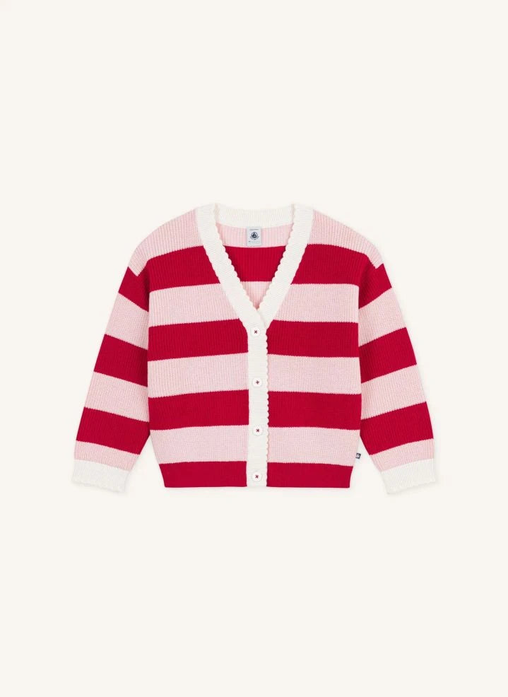 Petit Bateau - Cárdigan de lana a rayas | Rosa