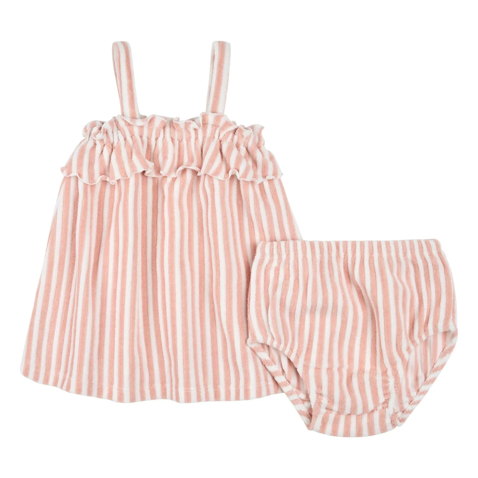 Petit Lem - Vestido con rayas y braguita de algodón orgánico para bebé | Rosa