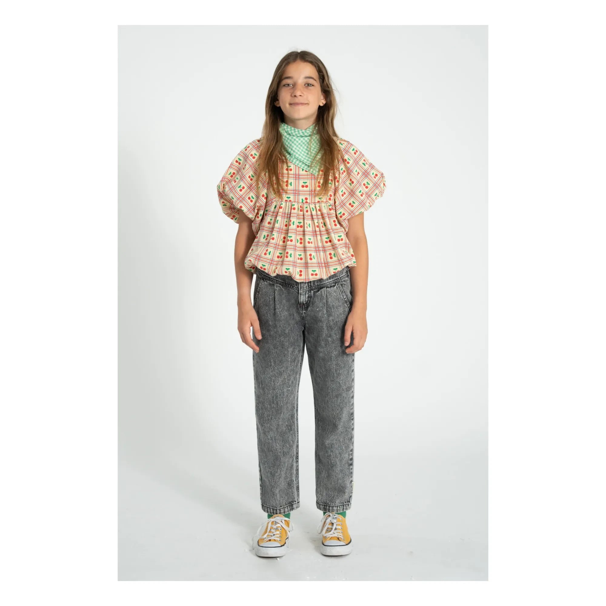 Piupiuchick - Amarillo | Blusa con volante y estampado de cerezas
