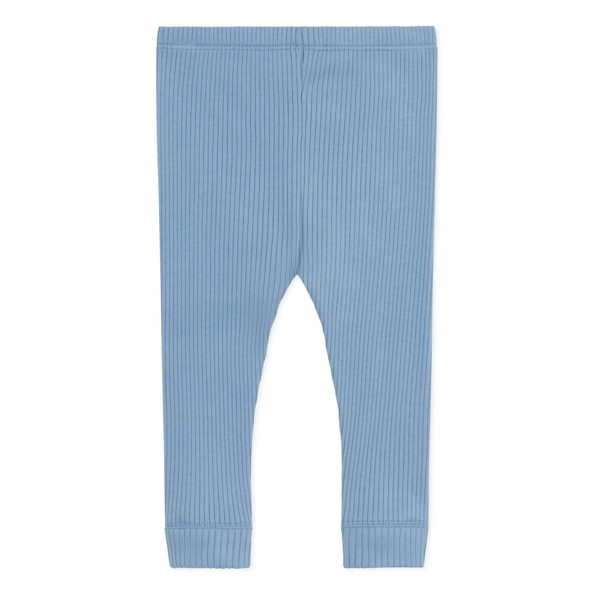 Petit Bateau - Leggings de canalé con logo de algodón orgánico | Azul claro
