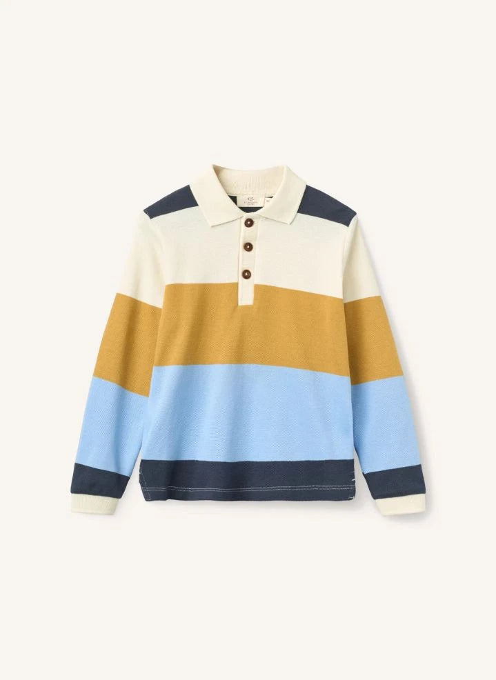 Copenhagen Colors - Organik Pamuklu Çizgili Uzun Kollu Polo Tişört | Hardal