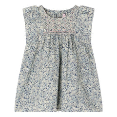 Bonpoint - Vestido fruncido de algodón orgánico Cadelili Fleurie | Azul de Prusia