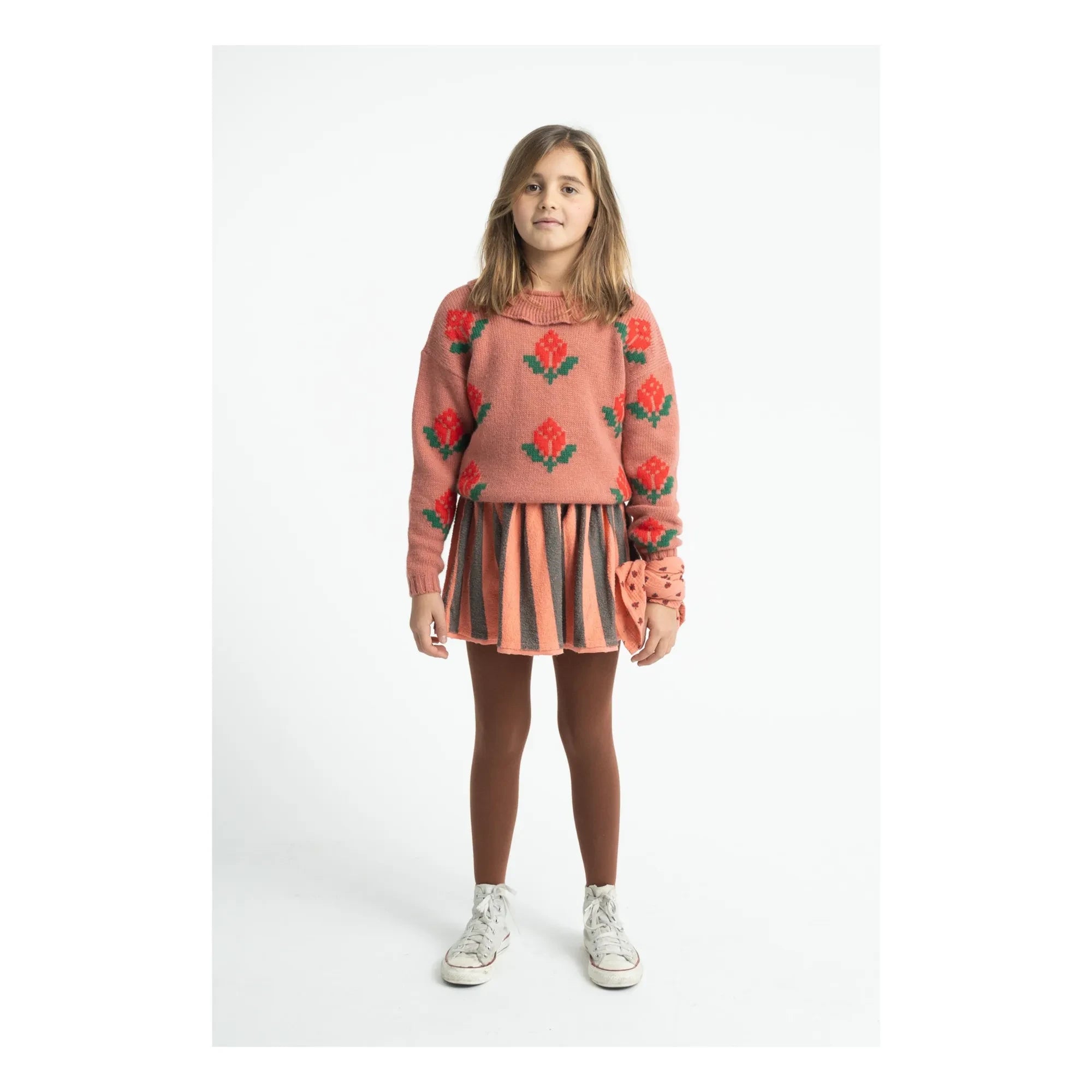 Piupiuchick - Falda de Rizo de Algodón Orgánico a Rayas | Coral