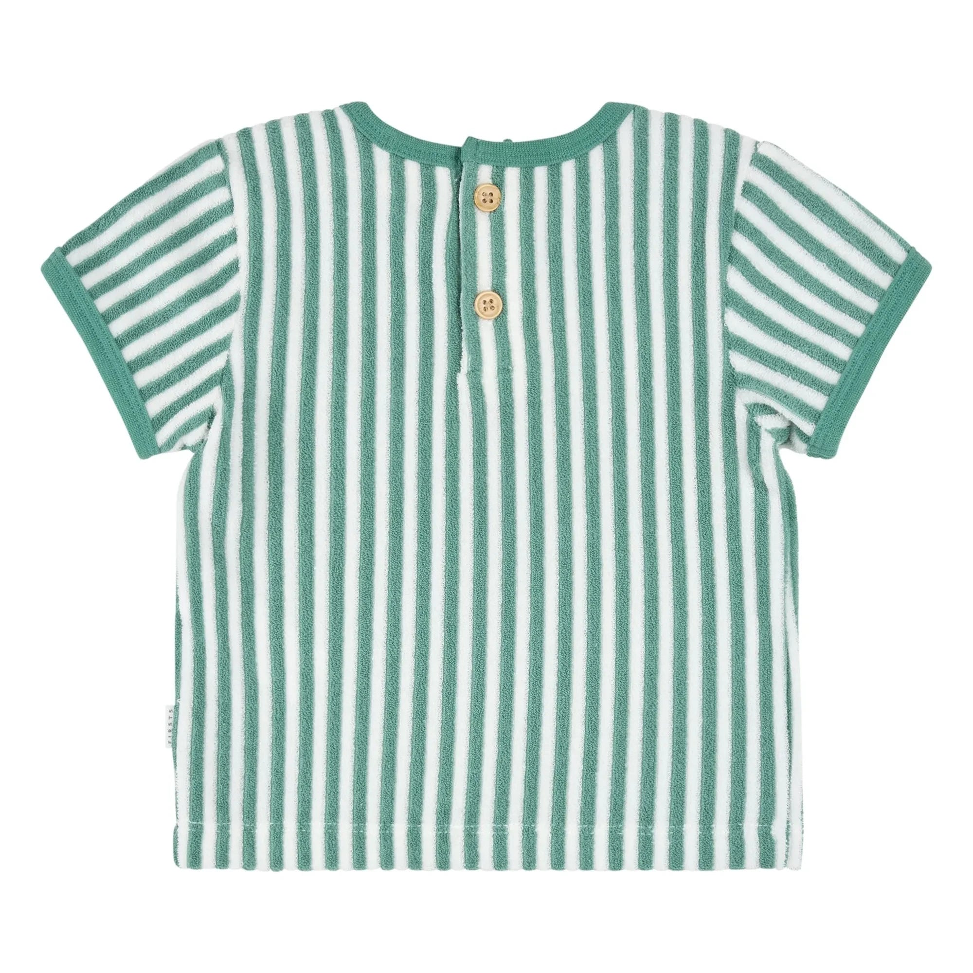 Petit Lem - Conjunto de camiseta y pantalón corto de algodón orgánico a rayas | Turquesa