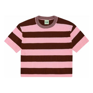 FUB - Camiseta de rayas de corte ancho de punto extrafino de algodón orgánico | Rosa