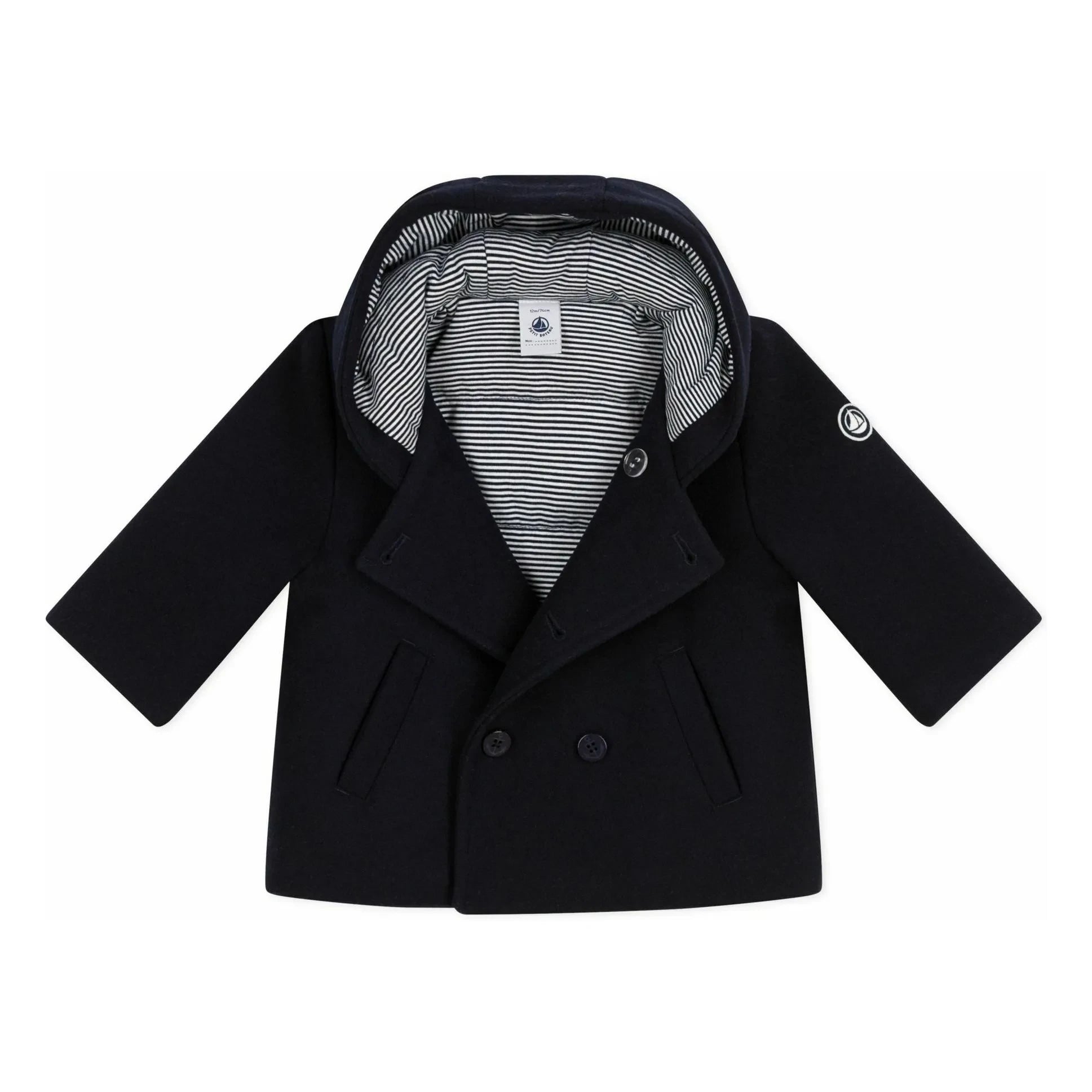 Petit Bateau - Abrigo de lana abotonado azul marino para bebé