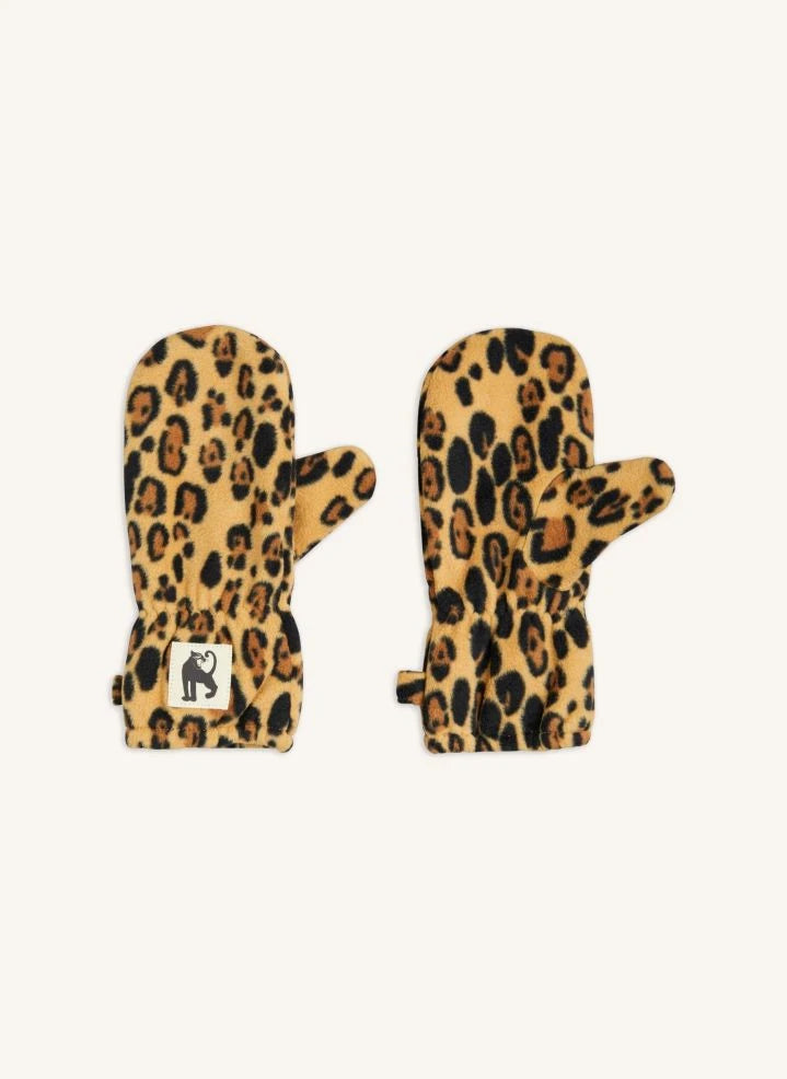 Mini Rodini - Guantes de poliéster reciclado con estampado de leopardo | Marrón