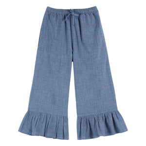 Emile et Ida - Pantalón con volantes de chambray azul