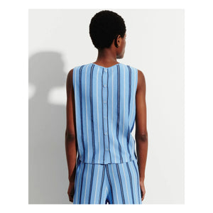 Bompard - Suéter a rayas de lino, algodón y seda azul