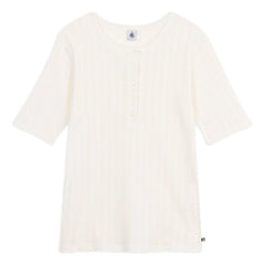 Petit Bateau - Camiseta con cuello tunecino de punto calado | Crudo