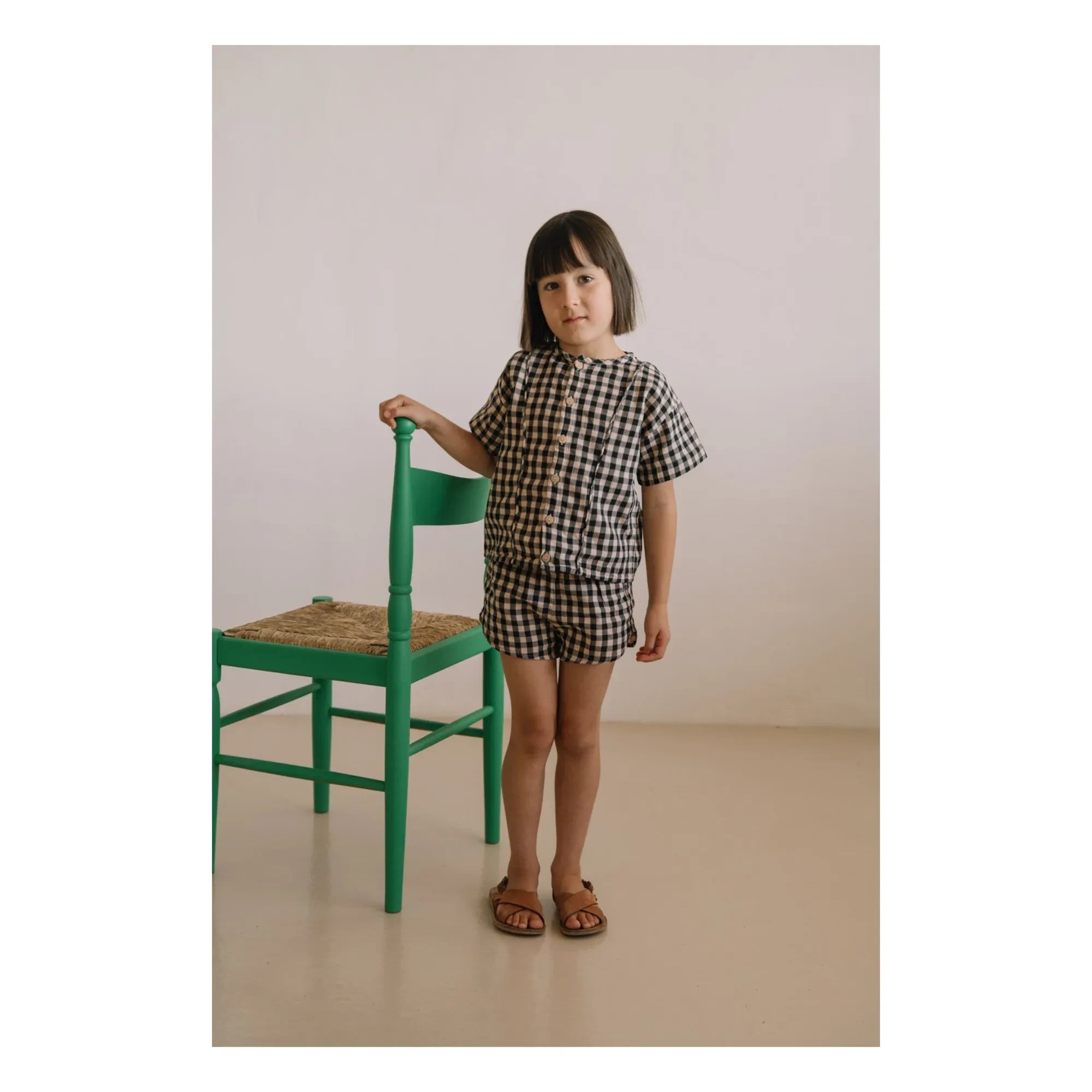 Studio Bohème - Pantalón corto de gasa de algodón orgánico Georgette Gingham | Negro