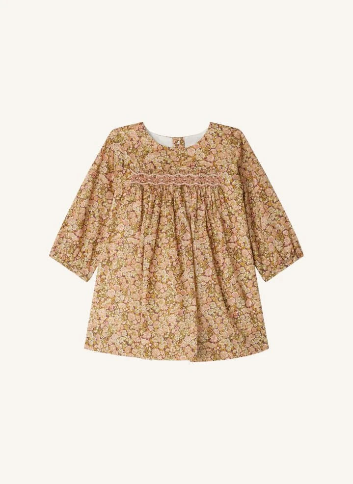 Bonpoint - Vestido fruncido de algodón orgánico Liberty Felicie | Malva
