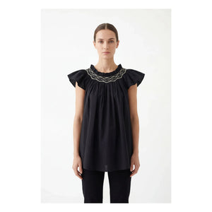 BELLEPIECE - Top de Popelina de Algodón Mykonos | Negro