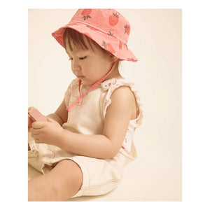 Búho - Gorro de bebé de algodón orgánico con estampado de fresas | Rojo pálido