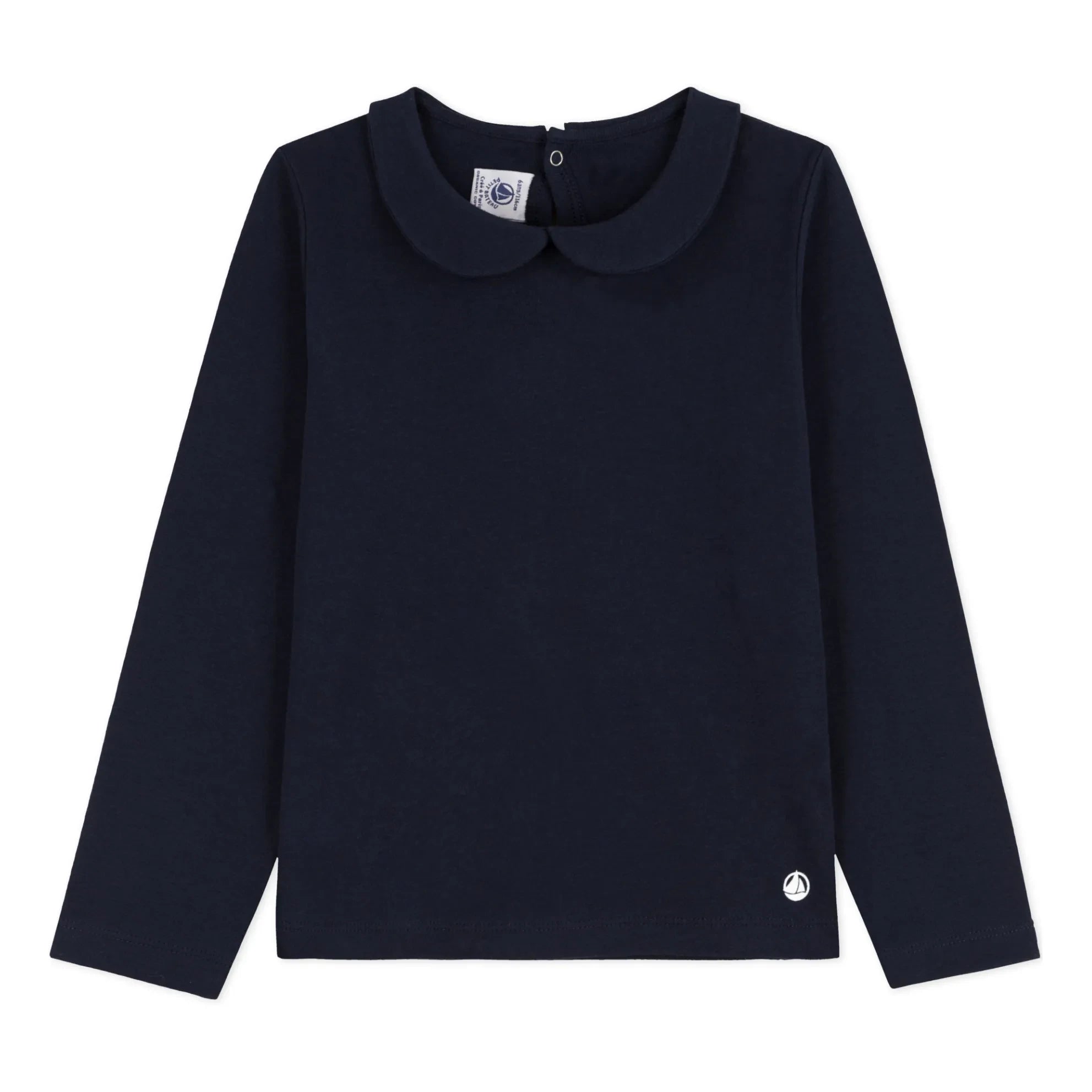 Petit Bateau - Camiseta con cuello Peter Pan ondulado | Azul marino