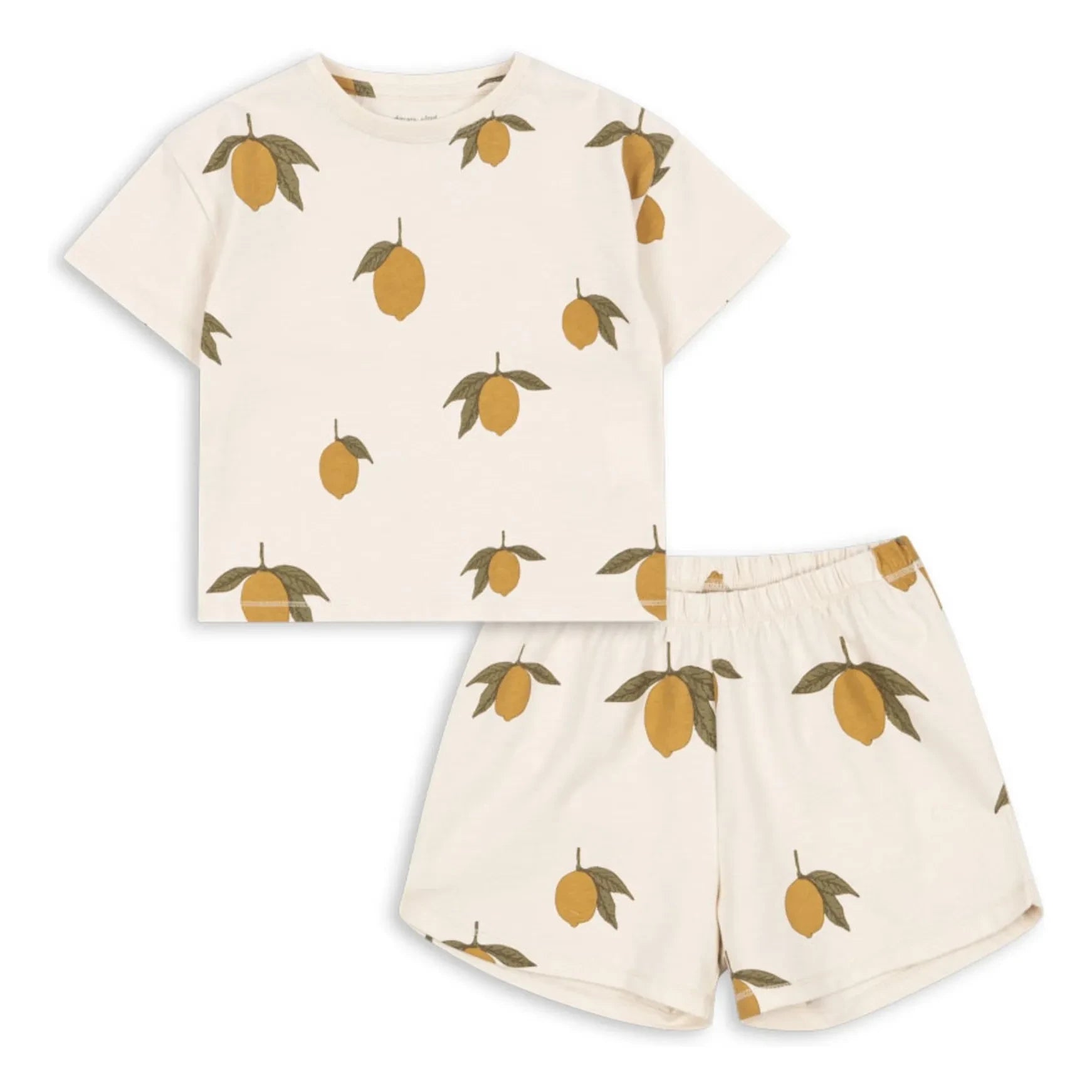 Konges Sløjd - Conjunto de camiseta y pantalón corto de algodón orgánico en color limón y crudo