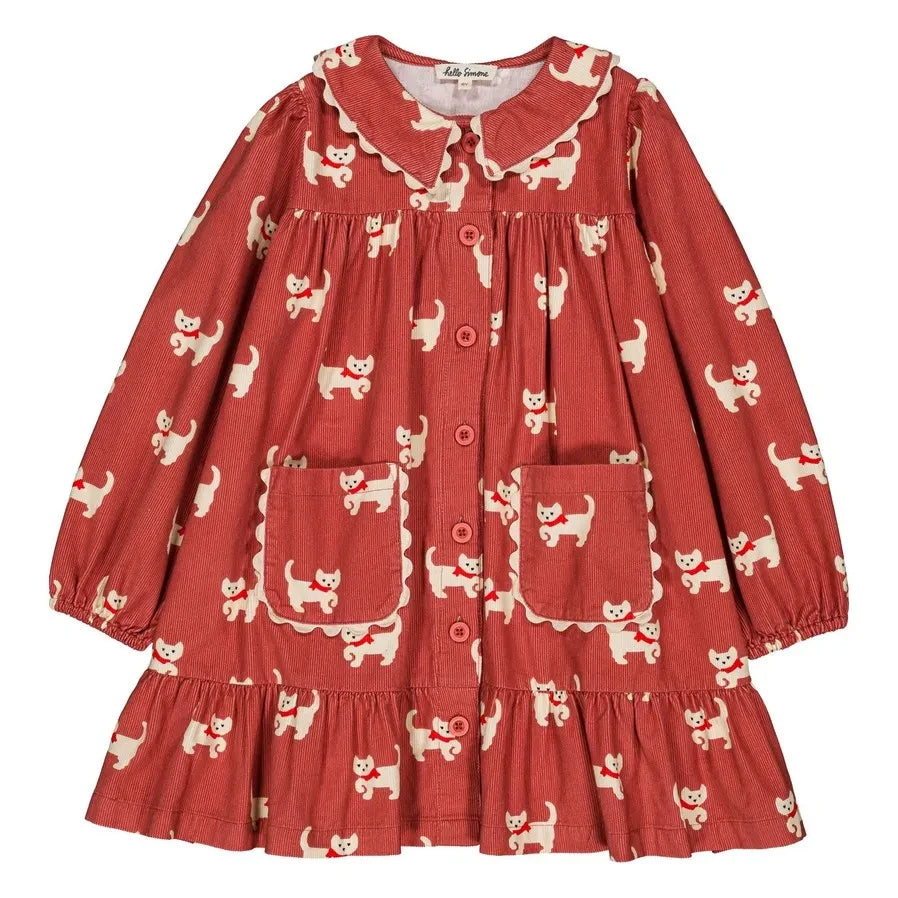 Hola, Simone: vestido de pana acanalado Charlie Cats | Rojo ladrillo